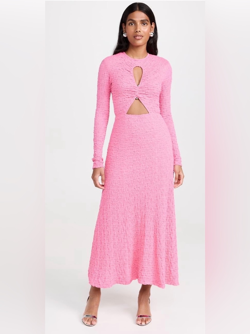 Long Sleeve Pink Cutout Maxi Dress